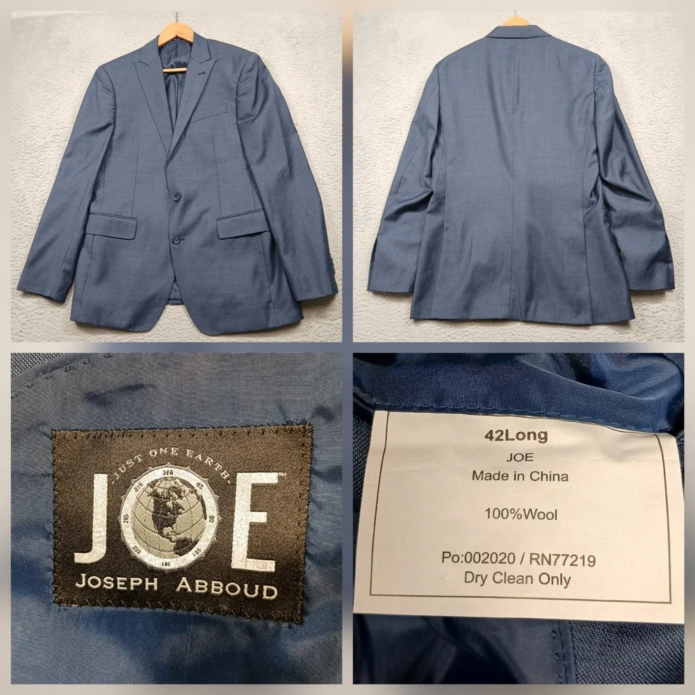 Joseph Abboud JOE Wool Blazer Men's 42L Blue Two Button Sport Coat‎